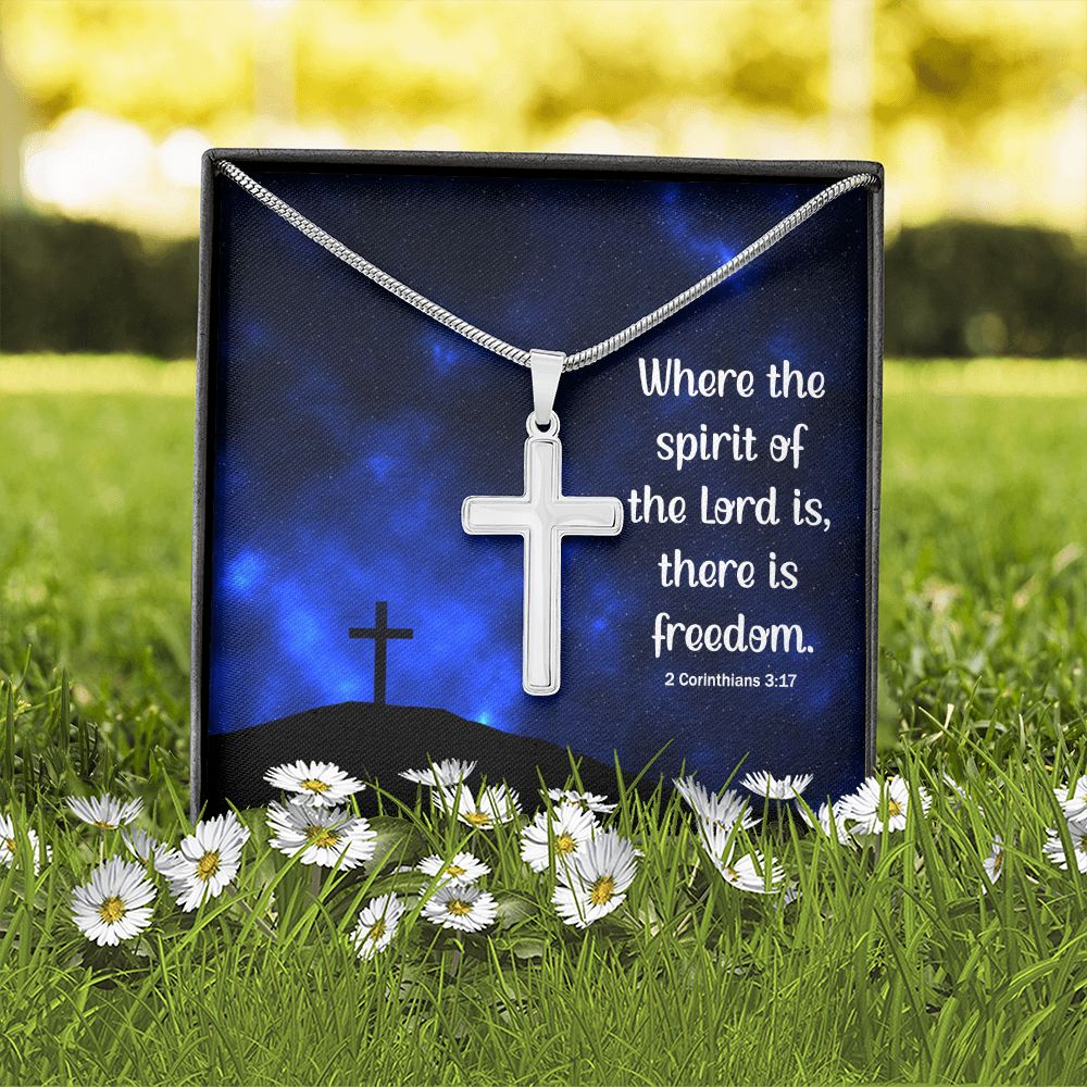 WHERE THE SPIRIT OF THE LORD - STAINLESS STEEL CROSS NECKLACE