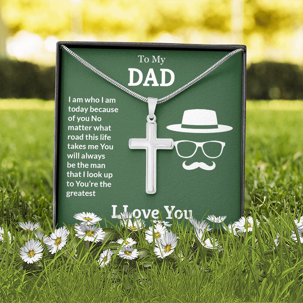 I AM WHO I AM COZ OF YOU- STAINLESS STEEL CROSS NECKLACE