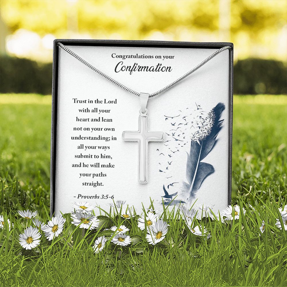 CONFIRMATION - TRUST IN THE LORD- STAINLESS STEEL CROSS NECKLACE