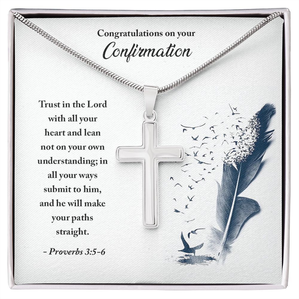 CONFIRMATION - TRUST IN THE LORD- STAINLESS STEEL CROSS NECKLACE