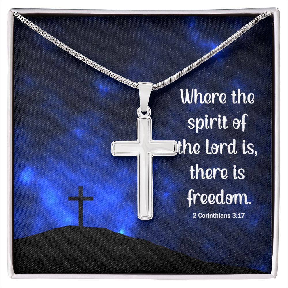 WHERE THE SPIRIT OF THE LORD - STAINLESS STEEL CROSS NECKLACE