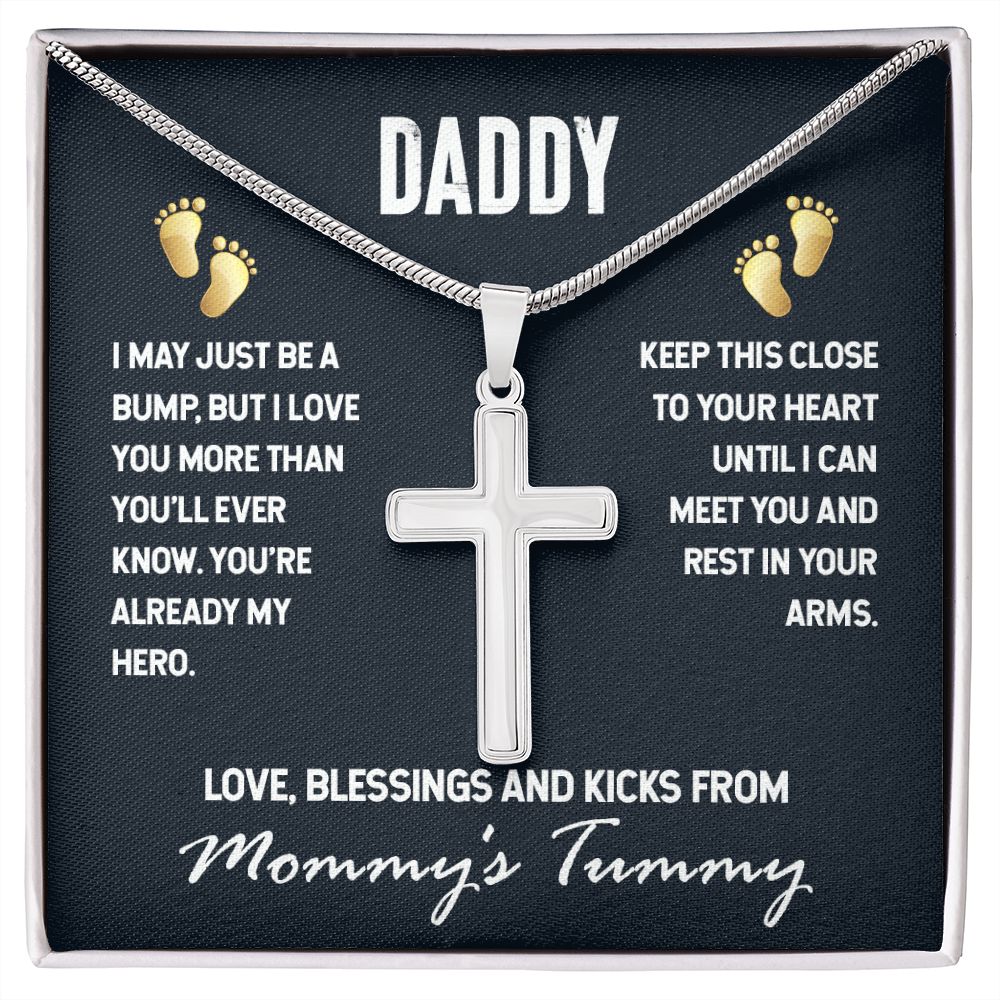 DADDY-I MAY JUST BE A BUMP-STAINLESS STEEL CROSS NECKLACE