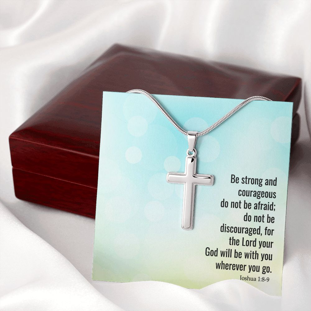BE STRONG AND COURAGEOUS - STAINLESS STEEL CROSS NECKLACE