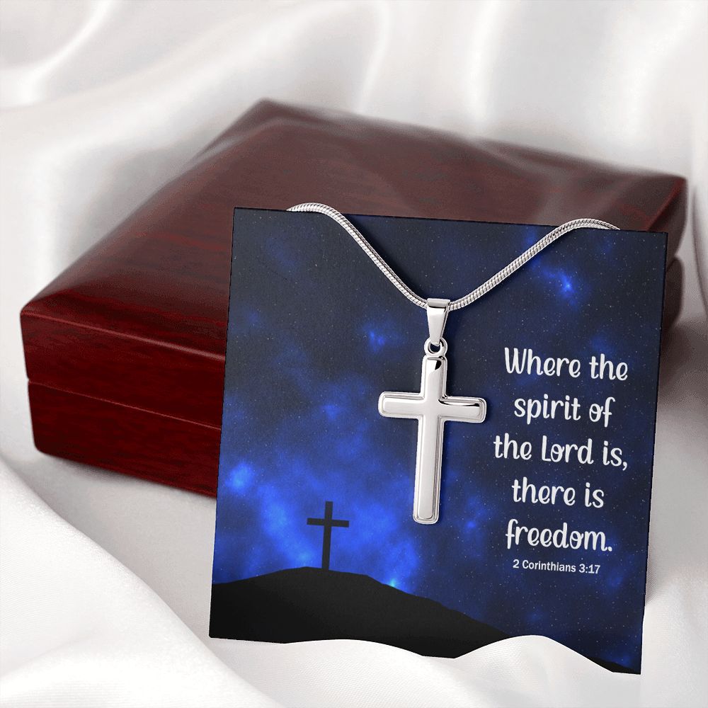 WHERE THE SPIRIT OF THE LORD - STAINLESS STEEL CROSS NECKLACE