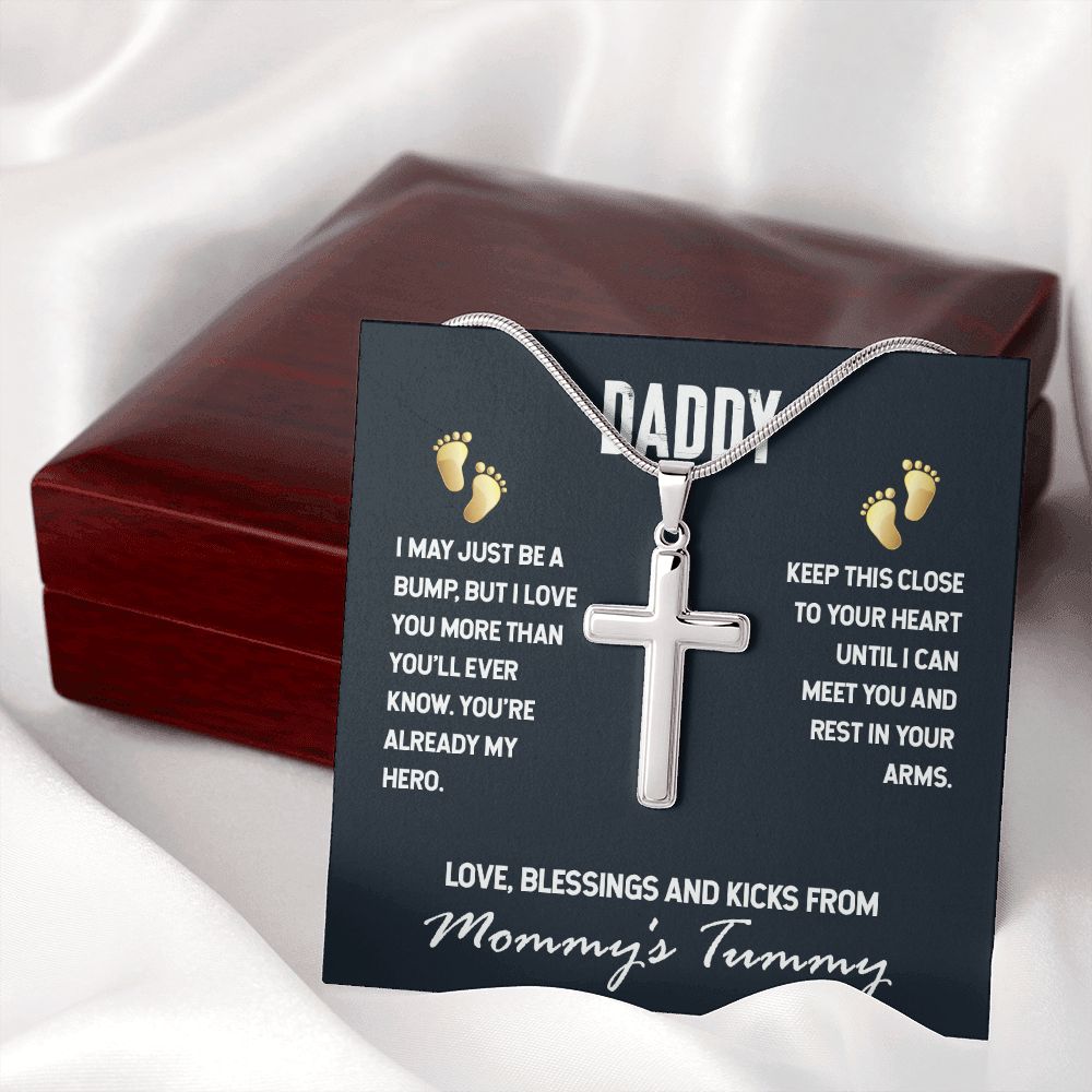 DADDY-I MAY JUST BE A BUMP-STAINLESS STEEL CROSS NECKLACE