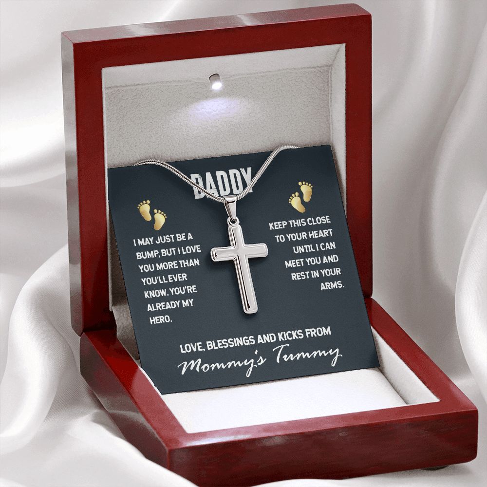 DADDY-I MAY JUST BE A BUMP-STAINLESS STEEL CROSS NECKLACE