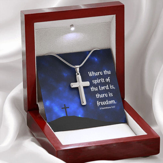 WHERE THE SPIRIT OF THE LORD - STAINLESS STEEL CROSS NECKLACE