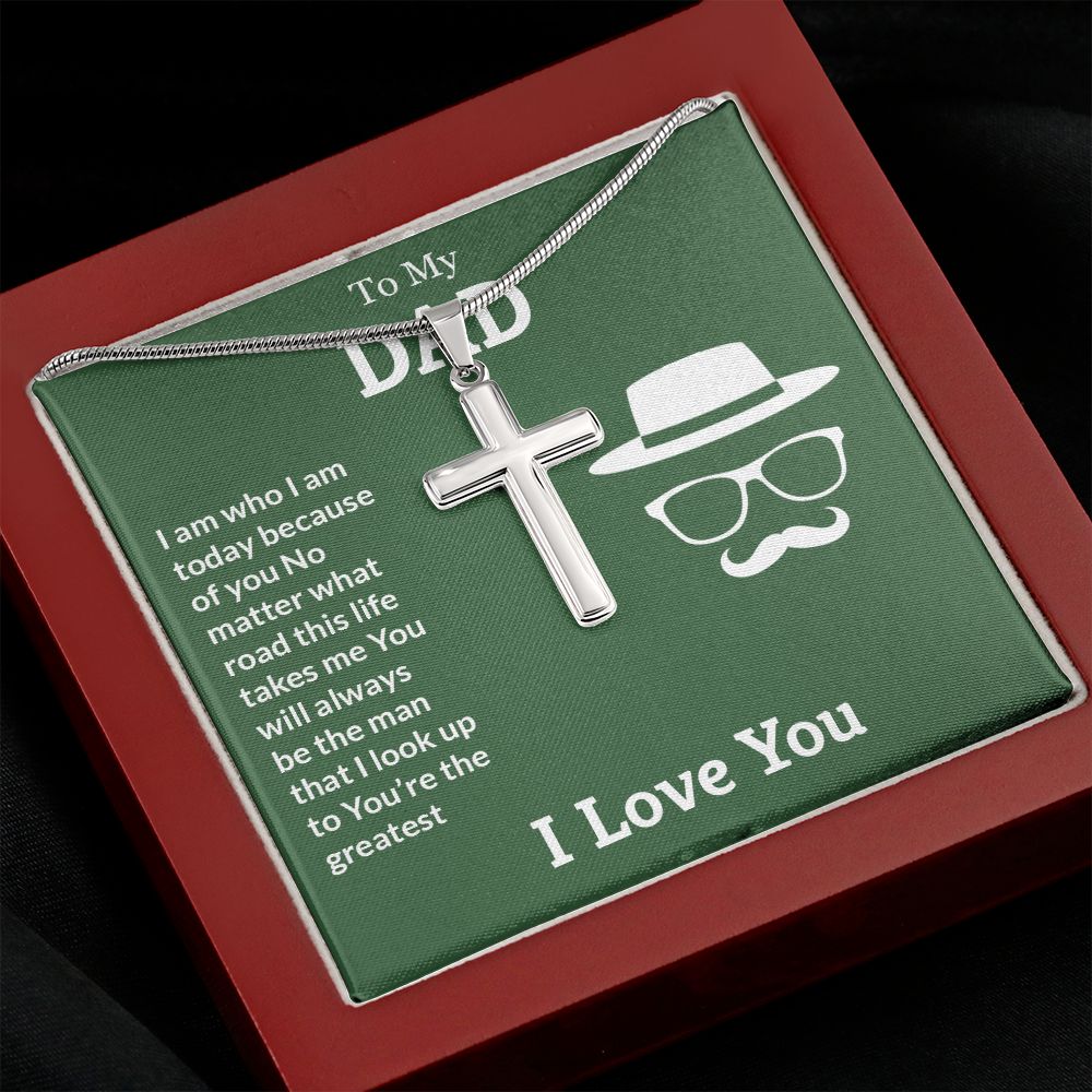 I AM WHO I AM COZ OF YOU- STAINLESS STEEL CROSS NECKLACE