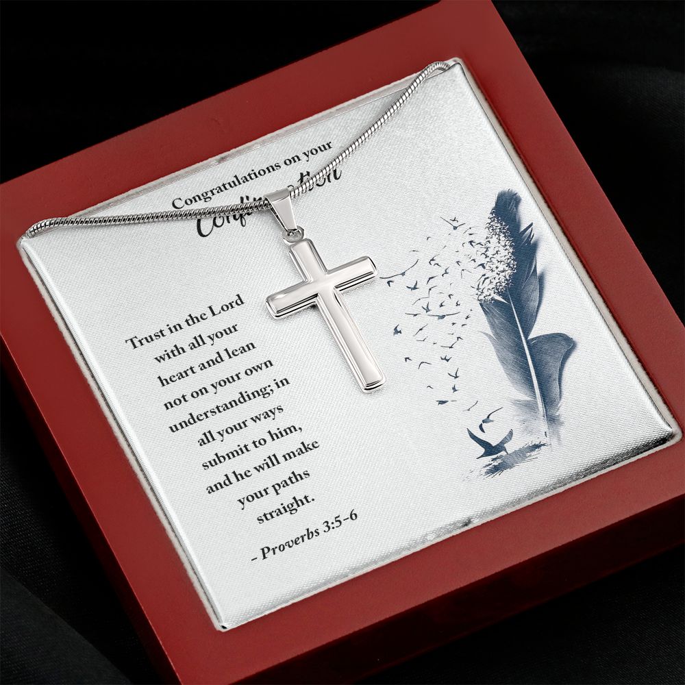 CONFIRMATION - TRUST IN THE LORD- STAINLESS STEEL CROSS NECKLACE