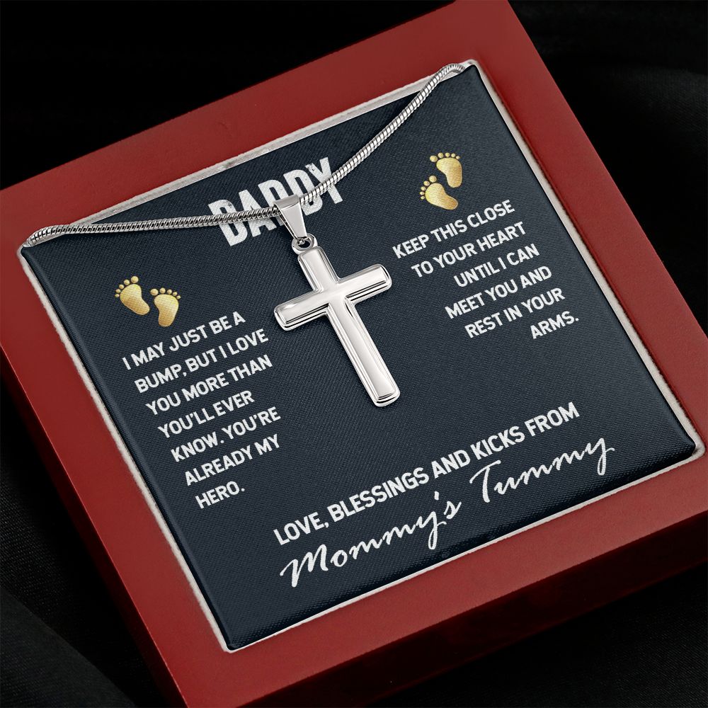 DADDY-I MAY JUST BE A BUMP-STAINLESS STEEL CROSS NECKLACE