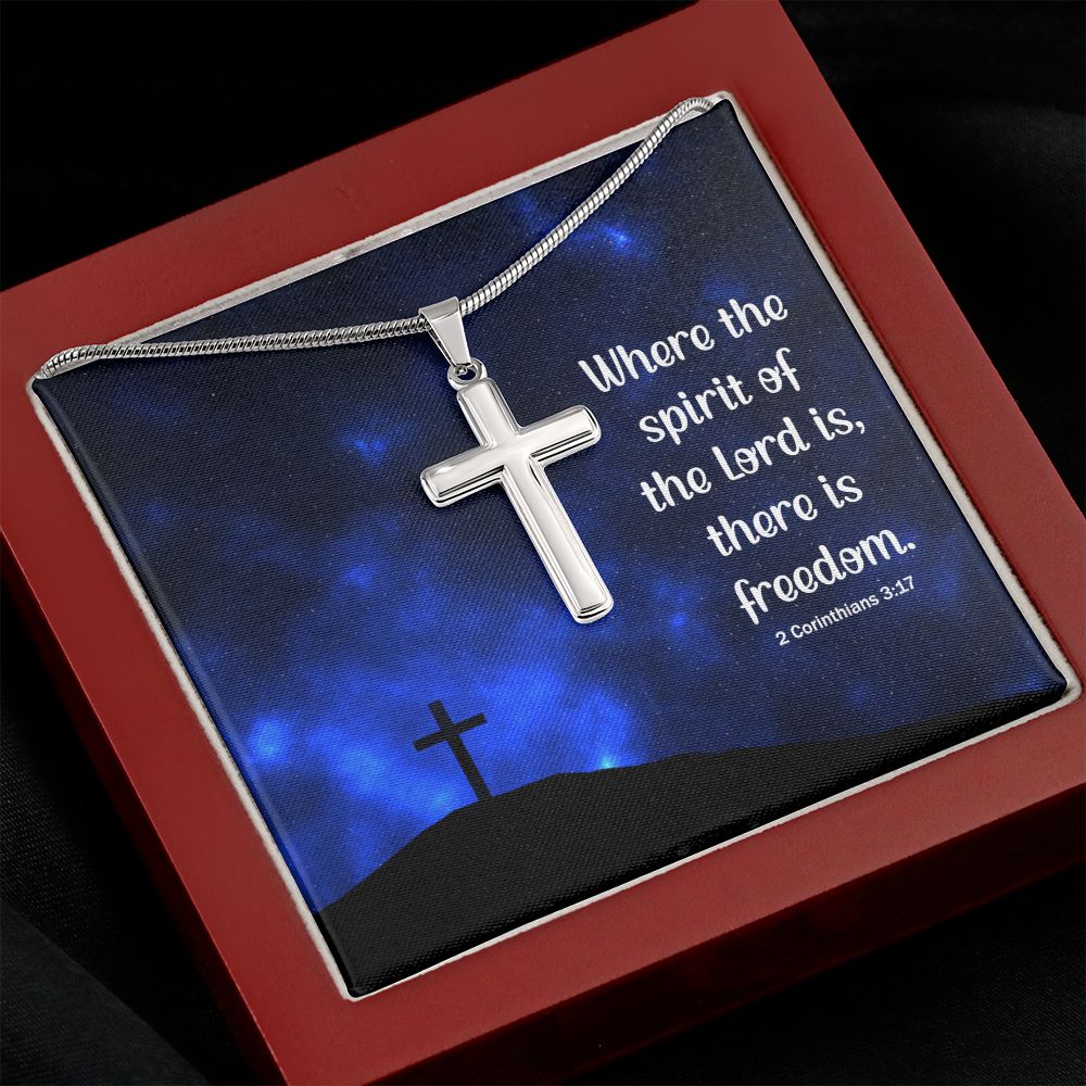 WHERE THE SPIRIT OF THE LORD - STAINLESS STEEL CROSS NECKLACE