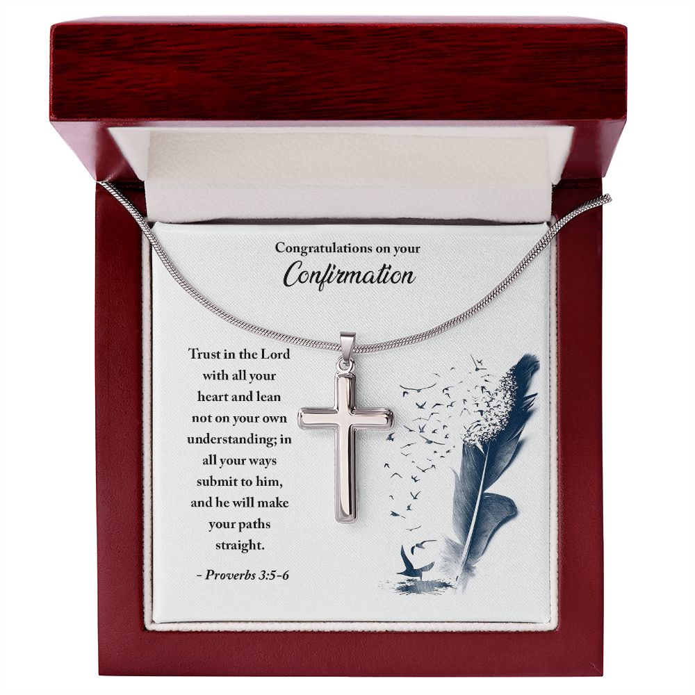 CONFIRMATION - TRUST IN THE LORD- STAINLESS STEEL CROSS NECKLACE
