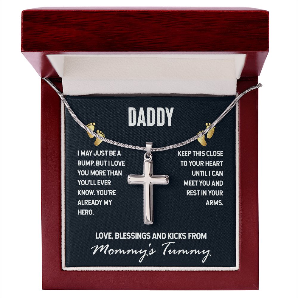DADDY-I MAY JUST BE A BUMP-STAINLESS STEEL CROSS NECKLACE