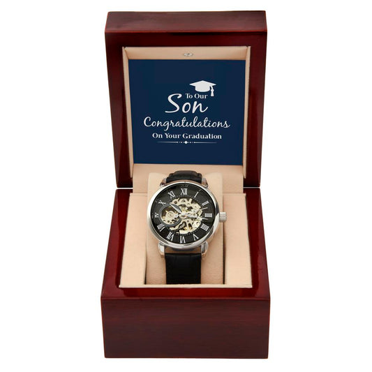 To our son congratulations on your graduation- Men's Openwork Watch with Mahogany Box - Template